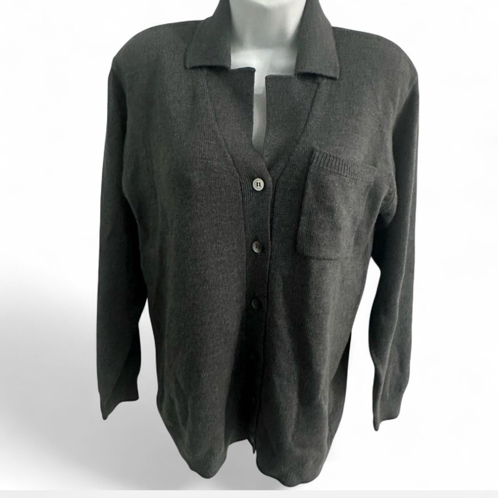 JH collectibles Dark Charcoal Button-Up Merino Wool Cardigan size L